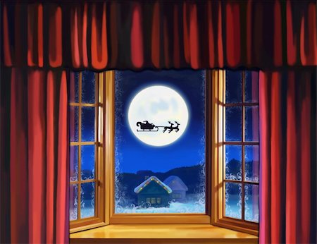 santa window - Magical Christmas Night outside of the house Stock Photo - Budget Royalty-Free & Subscription, Code: 400-04544087