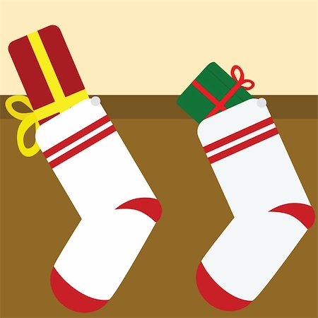 pantyhose kid - Illustrations of two sock hanging with gifts inside of them Stock Photo - Budget Royalty-Free & Subscription, Code: 400-04546890