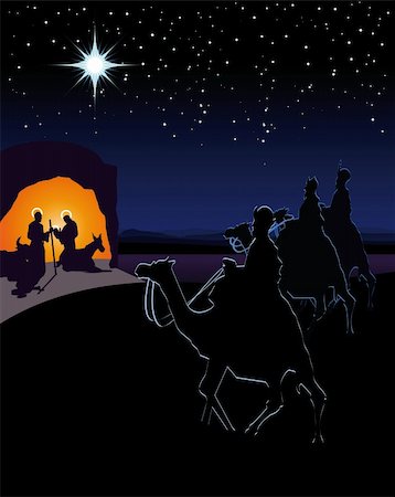 star trail, vector - The three wise men and the child Jesus. Stock Photo - Budget Royalty-Free & Subscription, Code: 400-04548593