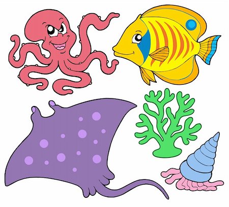 simsearch:400-04052109,k - Cute marine animals collection 4 - vector illustration. Stock Photo - Budget Royalty-Free & Subscription, Code: 400-04540790