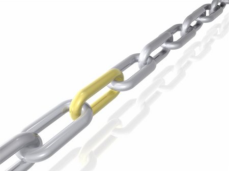 3D render of a chain with golden link. Isolated on white. Stock Photo - Budget Royalty-Free & Subscription, Code: 400-04541149