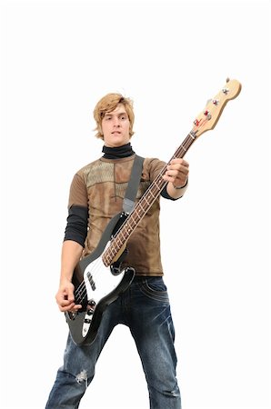 simsearch:400-04163139,k - Portrait of young trendy man playing bass guitar - isolated Stock Photo - Budget Royalty-Free & Subscription, Code: 400-04542804