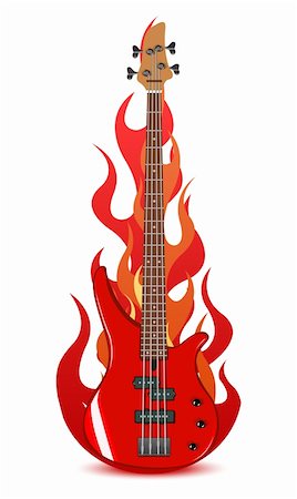 Vector illustration of red bass guitar in flames Stock Photo - Budget Royalty-Free & Subscription, Code: 400-04542866