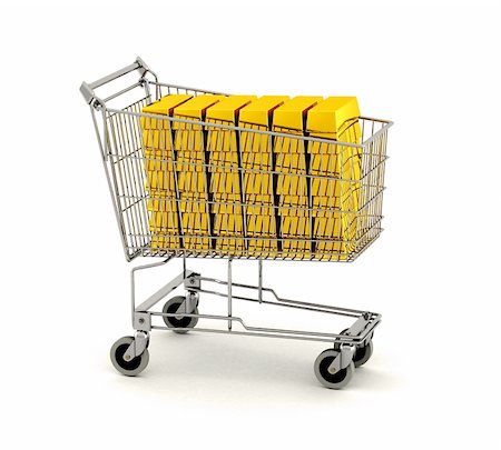 simsearch:400-04321973,k - Shopping cart full of gold bars over white background Stock Photo - Budget Royalty-Free & Subscription, Code: 400-04543237