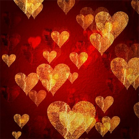 simsearch:400-05887181,k - red and golden hearts over red background with feather center Stock Photo - Budget Royalty-Free & Subscription, Code: 400-04554055