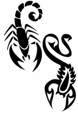 scorpion animal - Pair of black tribal scorpion tattoos Stock Photo - Budget Royalty-Free & Subscription, Code: 400-04554317