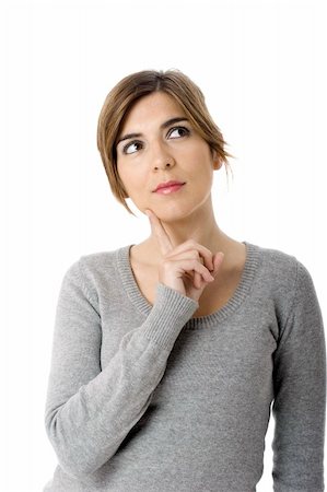 simsearch:400-04875091,k - Close-up portrait of a beautiful young woman thinking in something - isolated on white. Stock Photo - Budget Royalty-Free & Subscription, Code: 400-04554388