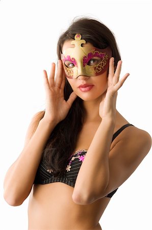 simsearch:400-04334131,k - sensual young brunette in bra with a carnival mask Stock Photo - Budget Royalty-Free & Subscription, Code: 400-04555349