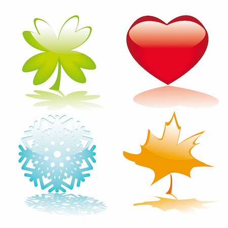 simsearch:400-05891430,k - Four glossy buttons for holidays design (heart, clower leaf, snowflake, maple leaf). Vector illustration. Stock Photo - Budget Royalty-Free & Subscription, Code: 400-04555448