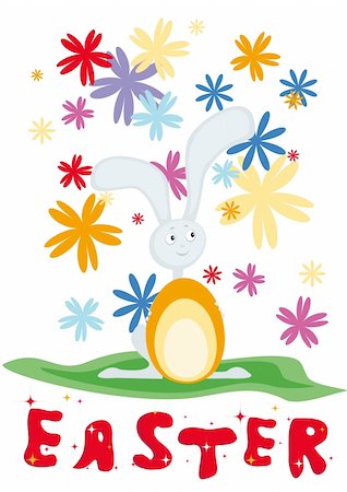 Card for Easter with  rabbit, egg and flowers Stock Photo - Budget Royalty-Free & Subscription, Code: 400-04555452