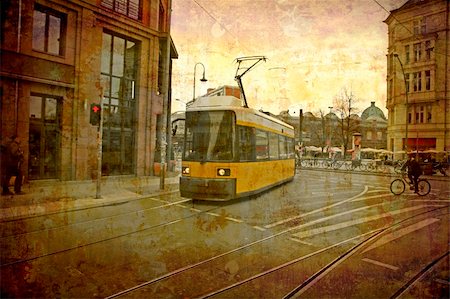 simsearch:862-06541761,k - Artistic work of my own in retro style - Postcard from the former GDR. - Tram -  Berlin,  Germany. Stock Photo - Budget Royalty-Free & Subscription, Code: 400-04556687