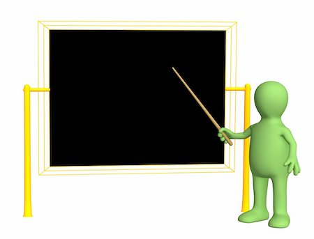 3d teacher - puppet, worth at a board with pick. Objects over white Stock Photo - Budget Royalty-Free & Subscription, Code: 400-04556858