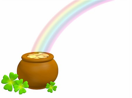 end of the rainbow - 3d pot with gold at the basis of a rainbow Stock Photo - Budget Royalty-Free & Subscription, Code: 400-04558998