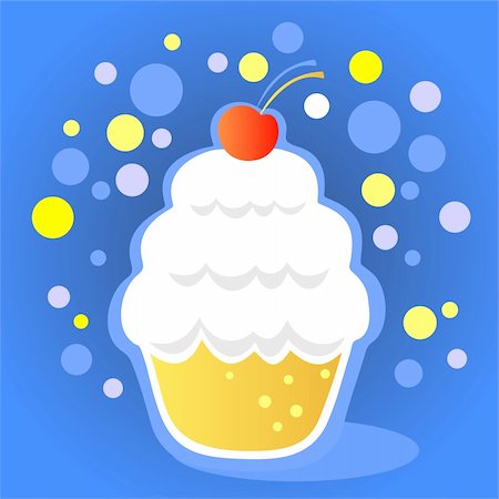 simsearch:400-04764403,k - Cartoon cupcake with cherry on a blue background. Stock Photo - Budget Royalty-Free & Subscription, Code: 400-04566229