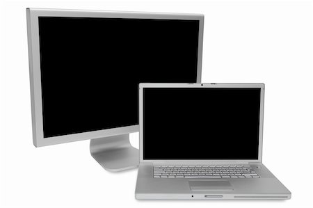 simsearch:400-05209527,k - Modern laptop and the display on a white background Stock Photo - Budget Royalty-Free & Subscription, Code: 400-04568188