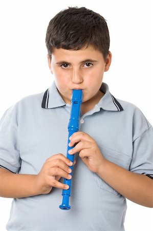 picture of the blue playing a instruments - studio isolated image of a boy playing recorder flute Stock Photo - Budget Royalty-Free & Subscription, Code: 400-04568623