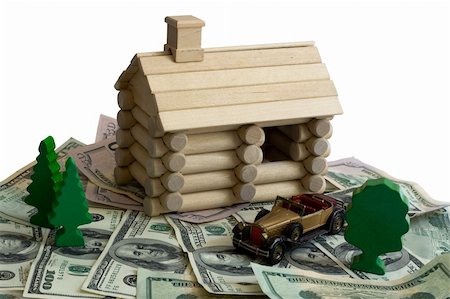 Miniature Log House building model and money dollar bills background Stock Photo - Budget Royalty-Free & Subscription, Code: 400-04568924
