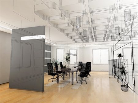 the modern office interior design sketch (3d render) Stock Photo - Budget Royalty-Free & Subscription, Code: 400-04560520