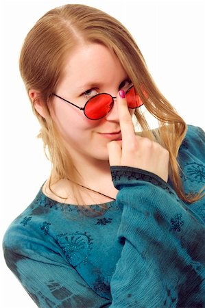 hippie girl wearing red eyeglasses (white background) Stock Photo - Budget Royalty-Free & Subscription, Code: 400-04560840