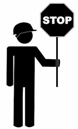 driving construction sign - stick figure road worker with stop sign Stock Photo - Budget Royalty-Free & Subscription, Code: 400-04563855
