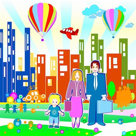 school city illustration - Children world: family and community Stock Photo - Budget Royalty-Free & Subscription, Code: 400-04575204