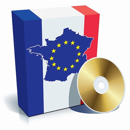 dvd silhouette - French software box with national colors, map and european union stars. Foto de stock - Super Valor sin royalties y Suscripción, Código: 400-04575693