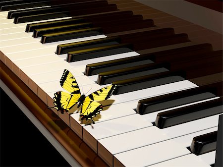 piano class - Yellow butterfly on piano keys - rendered in 3d Stock Photo - Budget Royalty-Free & Subscription, Code: 400-04570278