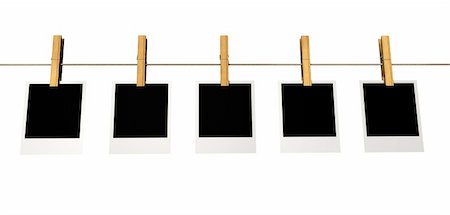 peg - Five polaroid frames on washline isolated on white - 3d render Stock Photo - Budget Royalty-Free & Subscription, Code: 400-04570428