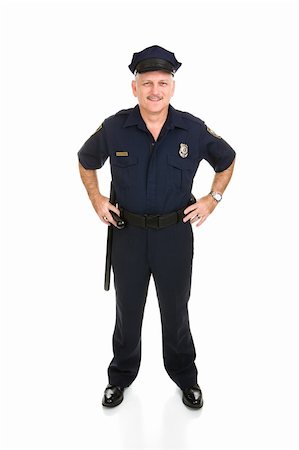 Full body frontal view of a handsome, mature police officer.  Isolated on white background. Stock Photo - Budget Royalty-Free & Subscription, Code: 400-04571633