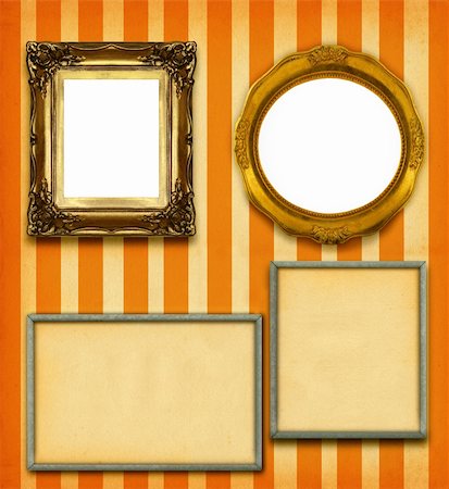 simsearch:400-07332295,k - XXL size selection of picture frames on stripy wallpaper Stock Photo - Budget Royalty-Free & Subscription, Code: 400-04572571