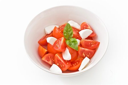 simsearch:700-01099893,k - italian salad made with cherry tomatoes, Mozzarela chees, and fresh basil. Isolated on white Stock Photo - Budget Royalty-Free & Subscription, Code: 400-04573589