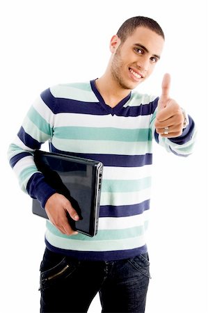 simsearch:400-04332775,k - smiling boy with laptop and thumbs up with white background Stock Photo - Budget Royalty-Free & Subscription, Code: 400-04585943