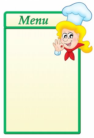 Menu  template with cartoon chef woman - color illustration. Stock Photo - Budget Royalty-Free & Subscription, Code: 400-04586845