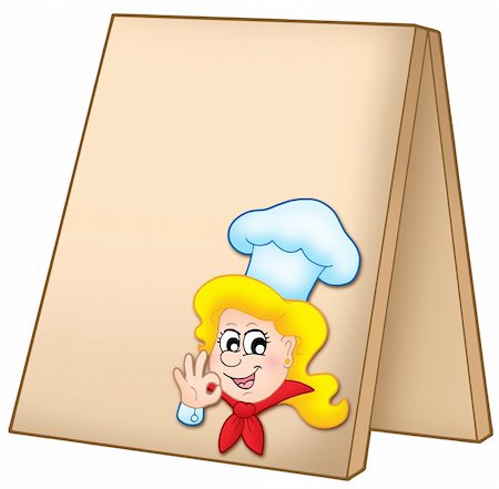 Menu board with cartoon chef woman - color illustration. Stock Photo - Budget Royalty-Free & Subscription, Code: 400-04586842