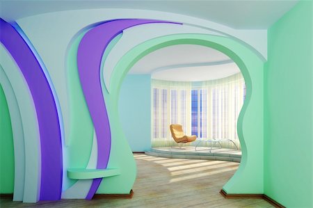 elegant room with arched windows - Home interior. Modern 3d design Stock Photo - Budget Royalty-Free & Subscription, Code: 400-04589089