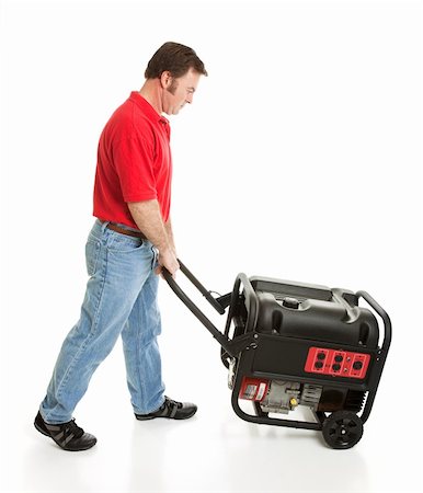 rolling shoes - Man pushing a portable electric generator.  Full body isolated on white. Stock Photo - Budget Royalty-Free & Subscription, Code: 400-04589121