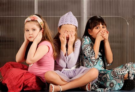 simsearch:400-04099373,k - Three kids in the classic denial of evil pose Stock Photo - Budget Royalty-Free & Subscription, Code: 400-04589653