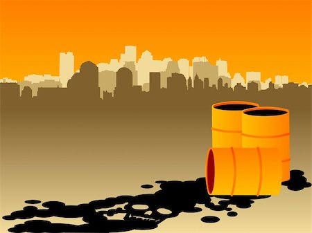 simsearch:400-07171274,k - Oil spill in the shape of a skull with a smoggy city in the background Stock Photo - Budget Royalty-Free & Subscription, Code: 400-04580567