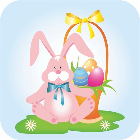 simsearch:400-05672742,k - Easter bunny sitting near a basket with eggs Stock Photo - Budget Royalty-Free & Subscription, Code: 400-04581026