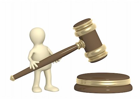 simsearch:400-04231986,k - 3d puppet with judicial gavel. Object over white Stock Photo - Budget Royalty-Free & Subscription, Code: 400-04583930