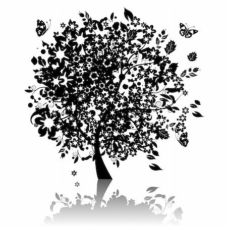 simsearch:400-04595330,k - Floral tree silhouette black Stock Photo - Budget Royalty-Free & Subscription, Code: 400-04595329