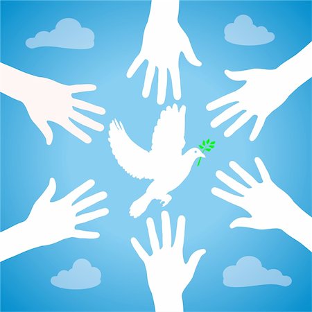 Peace dove been circled by various hands. Vector file available. Stock Photo - Budget Royalty-Free & Subscription, Code: 400-04596009