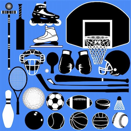 simsearch:400-05877692,k - Sports equipment and balls in detailed vector silhouette Foto de stock - Super Valor sin royalties y Suscripción, Código: 400-04596612