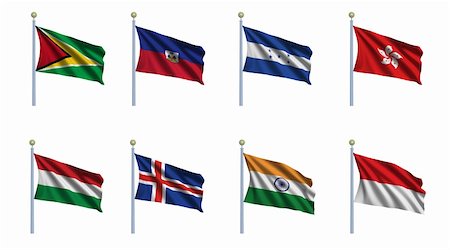 World flag set 10 - Guyana, Haiti, Honduras, Hongkong, Hungary, Iceland, India and Indonesia Stock Photo - Budget Royalty-Free & Subscription, Code: 400-04598123