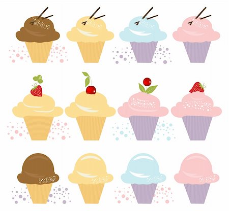 Vector Desserts with Various Flavours Stylish Set Stock Photo - Budget Royalty-Free & Subscription, Code: 400-04598630