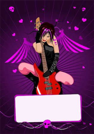 Vector girl with guitar and copy-space for your text Stock Photo - Budget Royalty-Free & Subscription, Code: 400-04599232