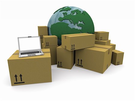 simsearch:400-05735817,k - The world with a heap of packages and a laptop Stock Photo - Budget Royalty-Free & Subscription, Code: 400-04599939