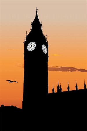 simsearch:400-04258179,k - Vector silhoute of Big Ben at sunset, one of the most popular landmark in London Stock Photo - Budget Royalty-Free & Subscription, Code: 400-04590790