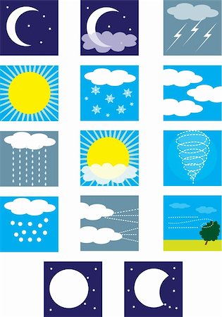 simsearch:400-04046799,k - Weather symbols depicting the different types of conditions Foto de stock - Super Valor sin royalties y Suscripción, Código: 400-04591570