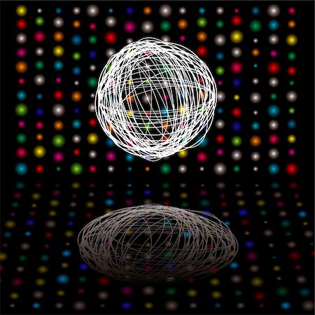 fluorescent rainbow background - Disco bright lights with scribble ball on a black background Stock Photo - Budget Royalty-Free & Subscription, Code: 400-04604302